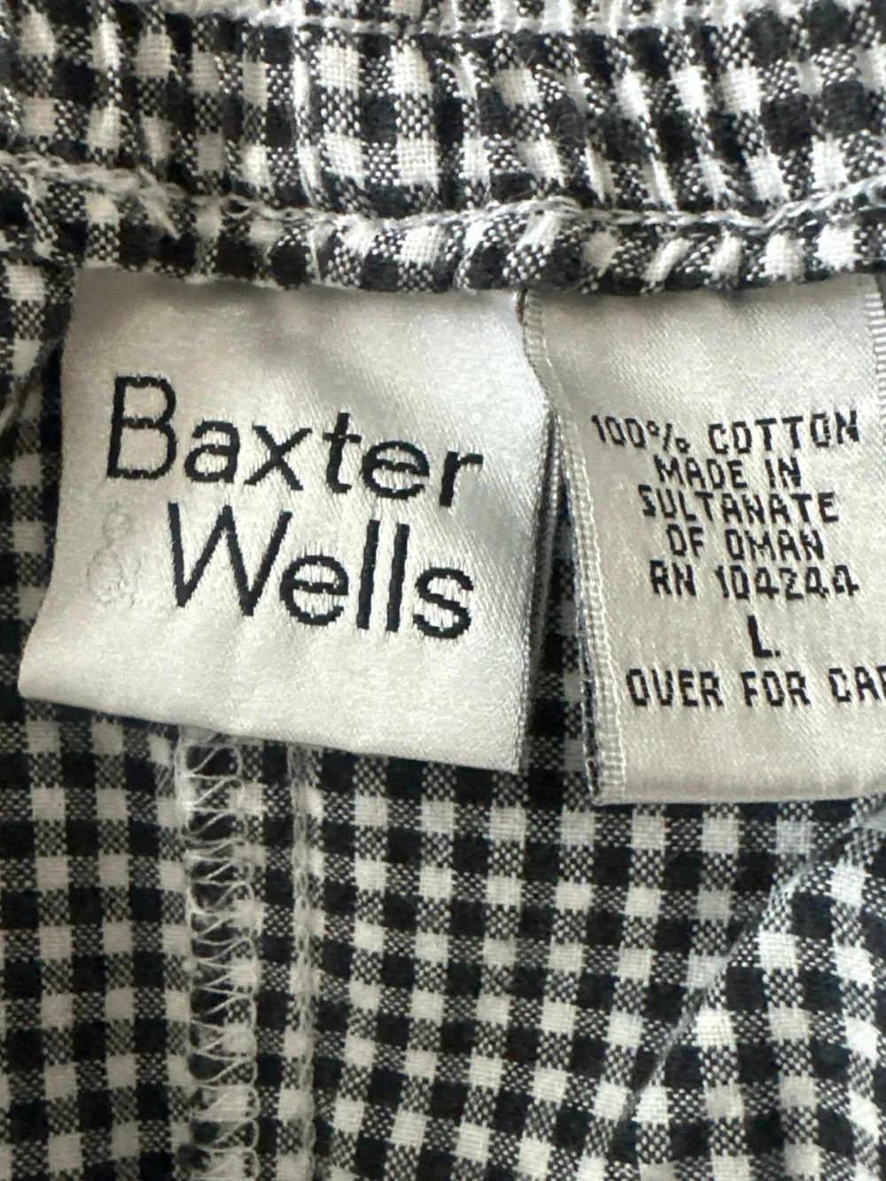 Black & White Gingham Elastic Waist Shorts Vintage Baxter & Wells Large